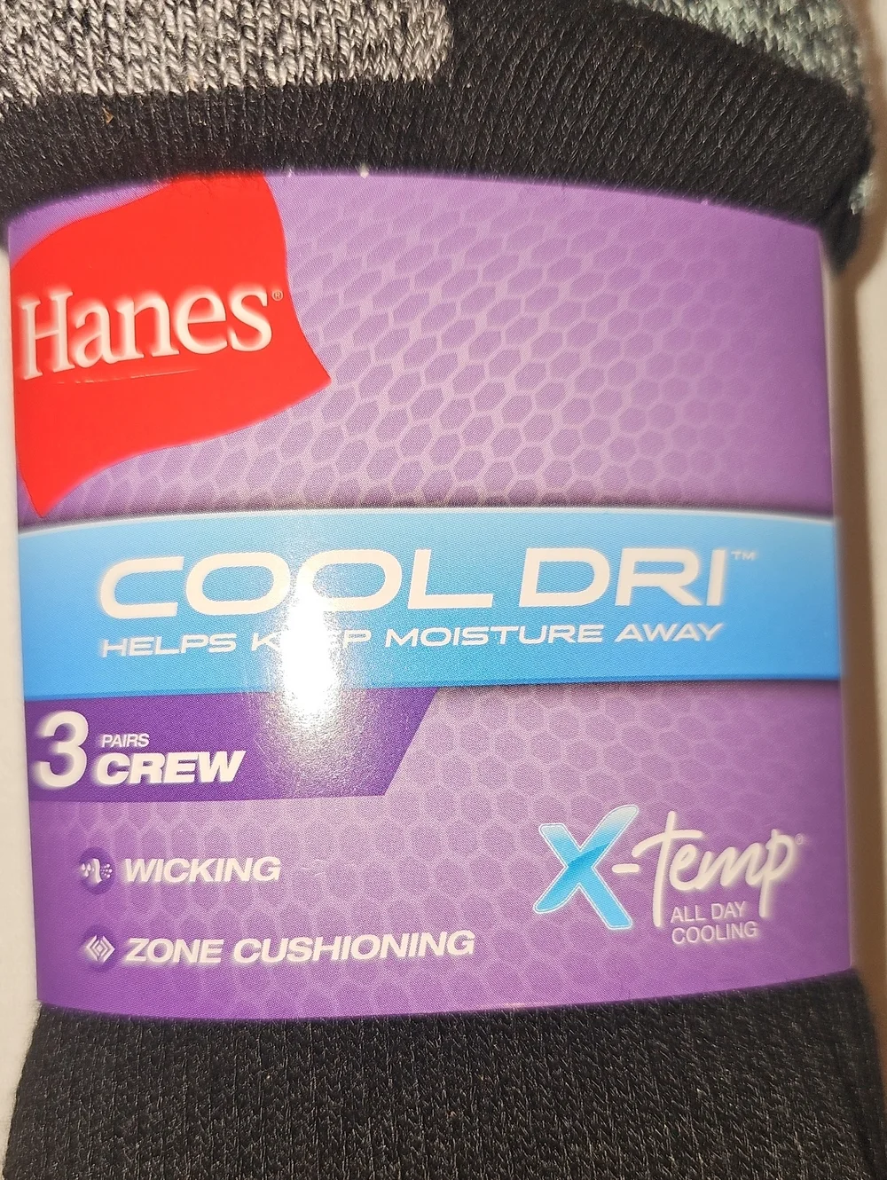 Hanes Extended Size Women's Shoe Size 8-12 Black Crew Cool-Dri Socks 3 Pairs New